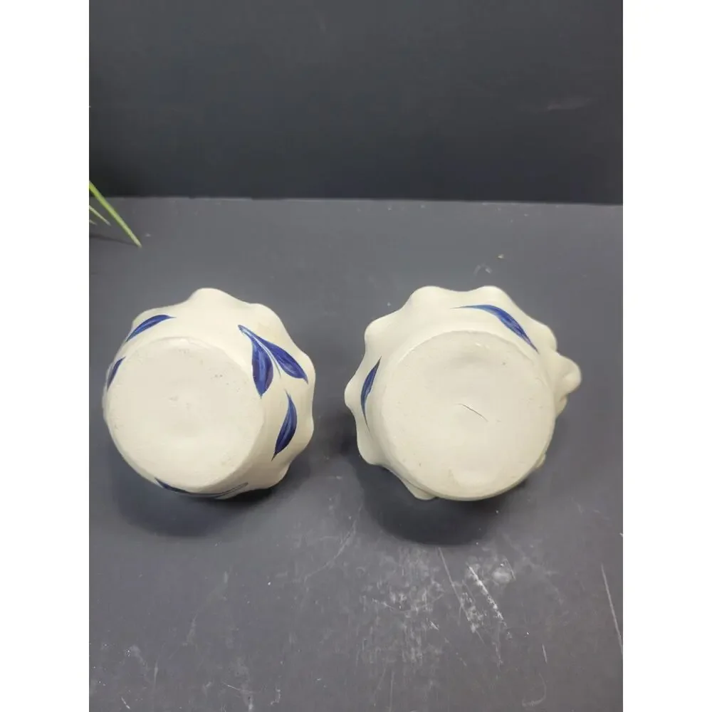 Williamsburg Pottery Candle Holder, WPF Cobalt Blue Leaf Finger Candle Stick